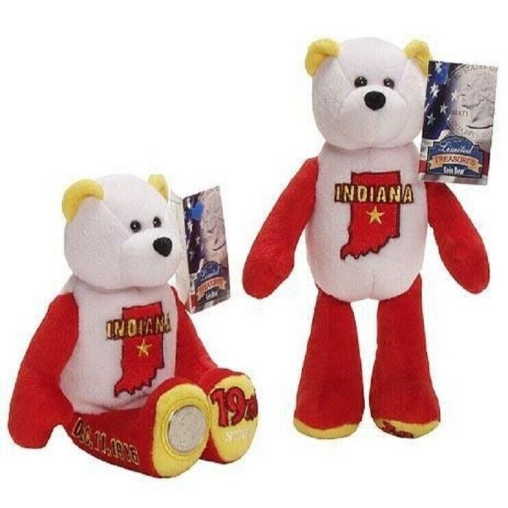 Limited Treasures Indiana State Quarter Coin Bear Stuff Plush Quarter Bear 9”